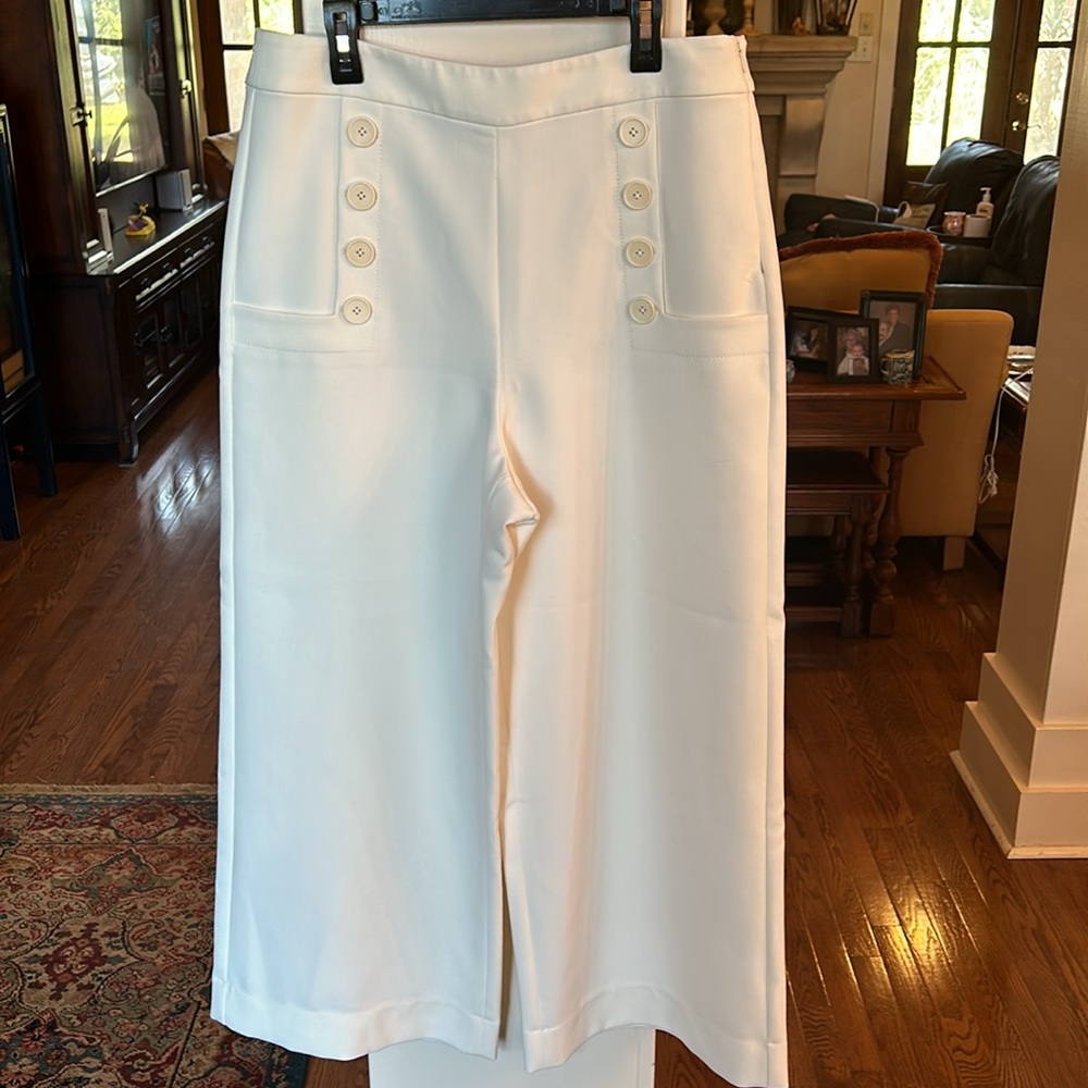St. John Ivory cream sailor wide leg pant size 8